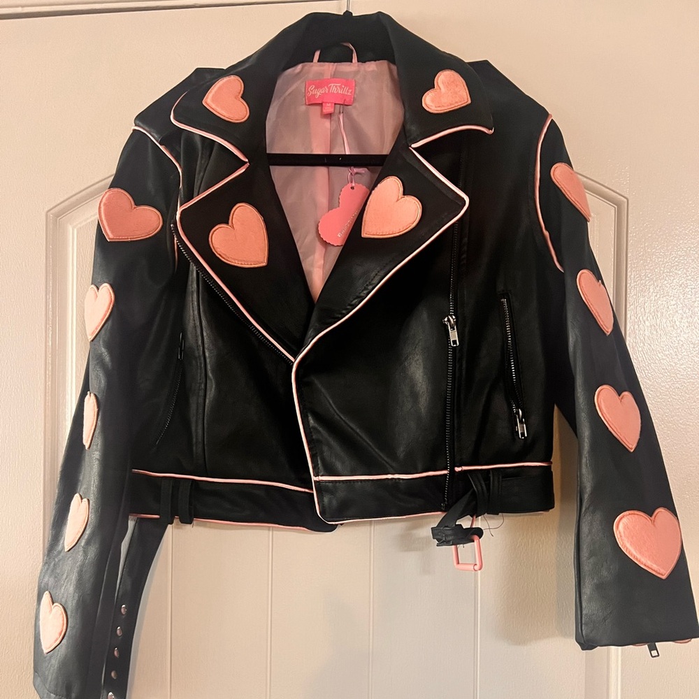Dolls Kill / Sugar Thrills Black Leather puffy heart jacket- Medium